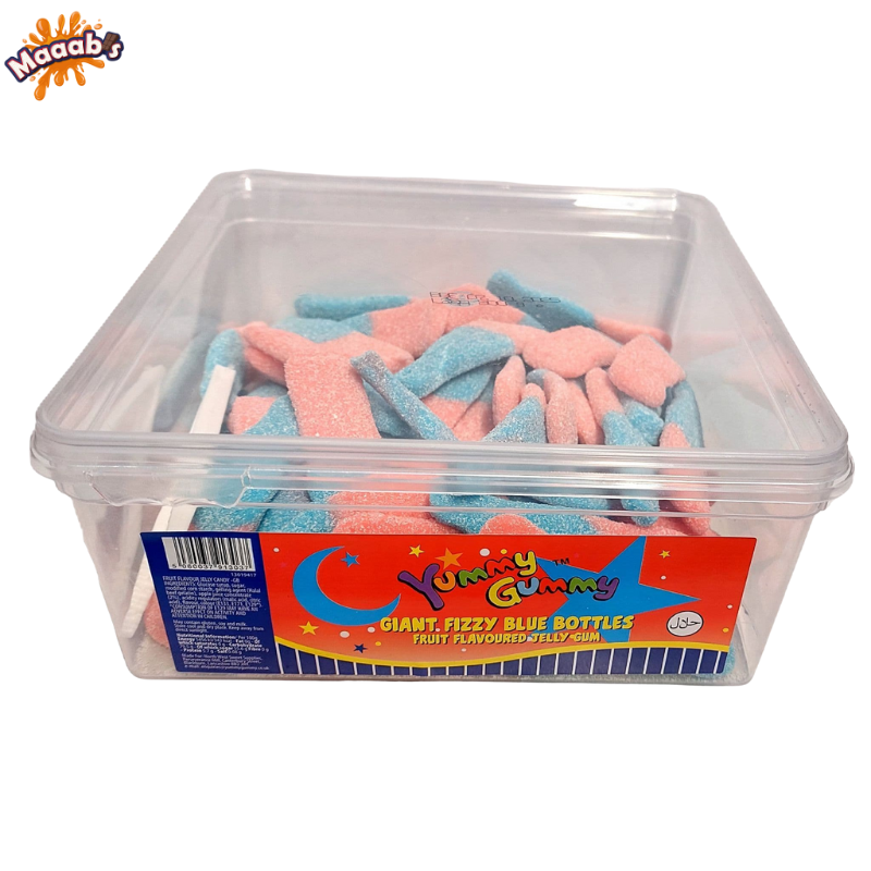 Yummy Gummy Tubs GIANT FIZZY BLUE RASPBERRY BOTTLE 1000g